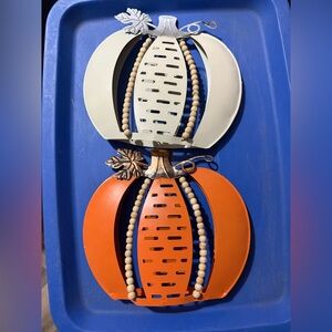 Orange and White Metal Pumpkin Decor